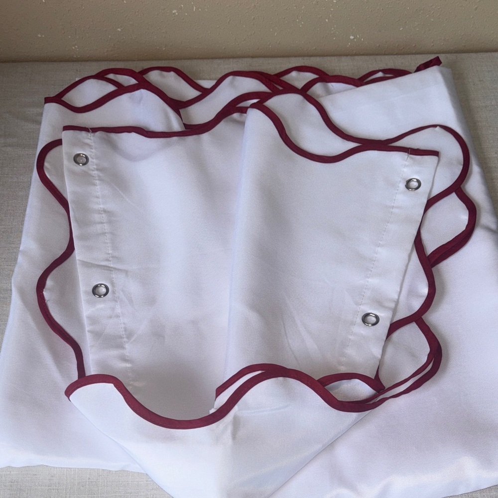 Shower Curtain with Red Scalloped Trim - Picture 2 of 11
